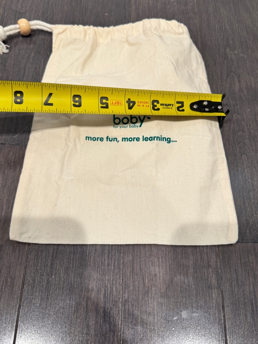 NWOT Baby 10” x 7” Canvas Drawstring Bag in Natural with Green Logo - Picture 6 of 6